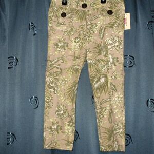 Vintage 'Charles Chang-Lima' Tropical Print Cropped Pants Size 8 High Waist